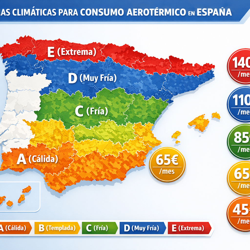 Consumo Aerotermia Real 2026: Cuánto Gasta al Mes por m² y Zona 2 Consumo de aerotermia por zona climática en España